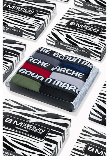 Boun Marche Erkek Boxer Likralı Premıum 6'lı Kutu Jones Mix