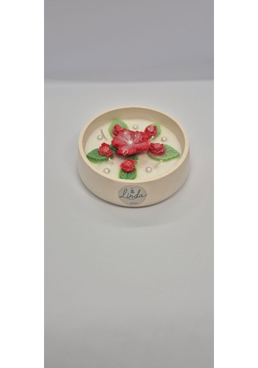 Yılbaşı Hediyelik Linda Kase Mum El Yapımı, Doğal Soya Mum Beyaz - Kırmızı