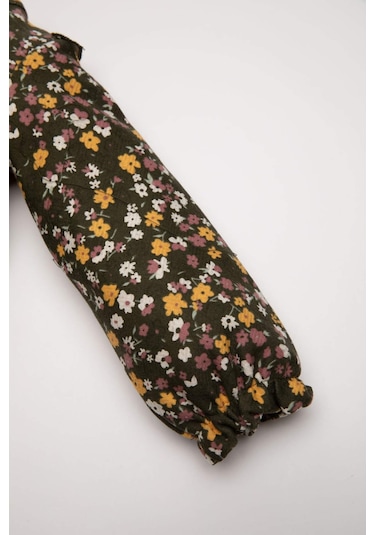 DeFacto Kız Bebek Desenli Uzun Kollu Elbise D5634A524WNKH158 Haki