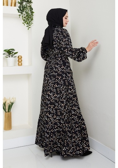 Semar Dokuma Viskon Elbise 1541 - Siyah Siyah