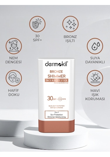 Dermokil Bronze Shimmer Face&Body Bronzlaştırıcı Stick Güneş Kremi SPF30 20 ML