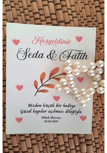 100 Adet Kişiye Özel Kuşe Kartlı İnci Yıldız Anahtarlık - Jelatin