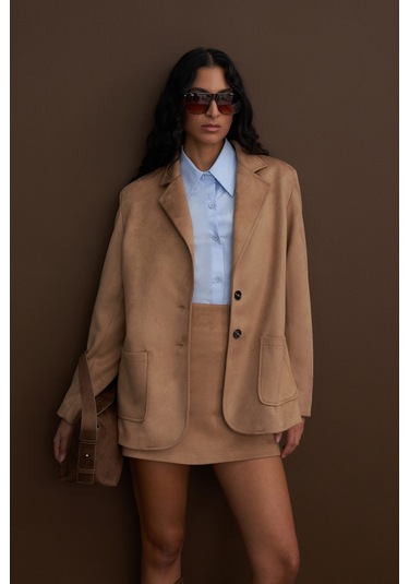 Süet Mini Etek Vizon