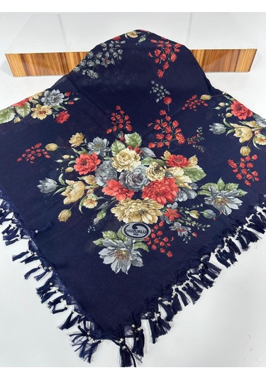 Sökme Boncuklu Pamuk Yazma - 05651 Lacivert, Gri