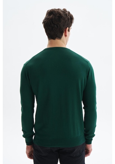 Arma Erkek Slim Fit Likralı Pamuklu Örme V Yaka Triko Kazak K0kro0854 Yeşil