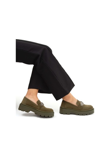 Tamer Tanca Kadın Vegan Haki Süet Loafer Ayakkabı 817 0890 Bn Ayk Sk22/23 Hakı Suet Haki