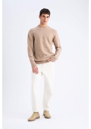 Defacto Relax Fit Bisiklet Yaka Triko Kazak E8390ax24cwbg300 Bej