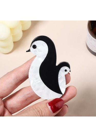 Blucome El Yapımı Akrilik Hayvan Penguen Broş Kadın Erkek Güzel Oturma Pet Rahat Parti Broş Pin Takı Aksesuarları Siyah