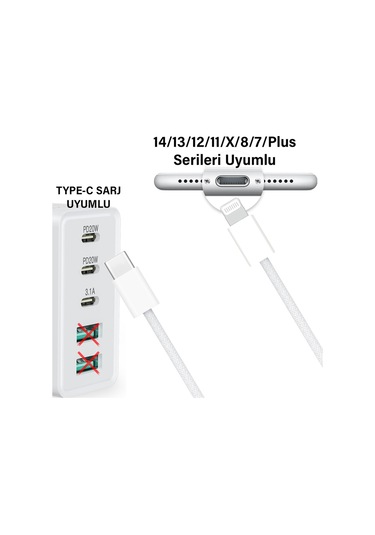 30cm İphone Şarj Kablosu Type C Lightning Hızlı İphone 14 13 12 11 Uyumlu
