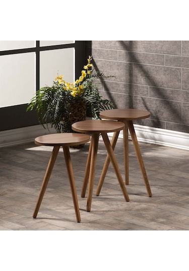 Zigon Sehpa Ve Orta Sehpa Set Ahşap Kr Torna Ceviz