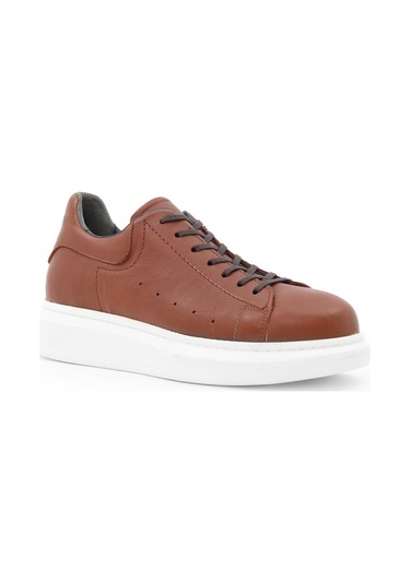 Günlük Gizli Topuklu Taba Hakiki Deri Boy Uzatan Ayakkabı Taba