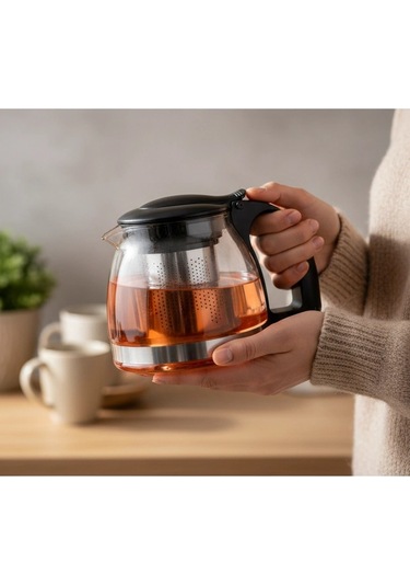 Lüks Renkli Cam Süzgeçli Demlik 700 Ml Modern Şıklık Çok Renkli