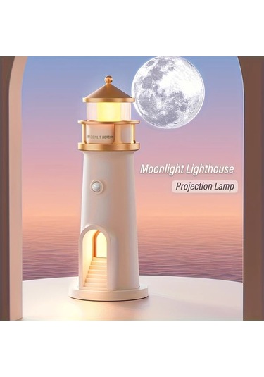 Willowhaven 1pc Moonlight Deniz Feneri Projeksiyon Lambası Gece Işığı Hareket Sensörlü Yatak Başı Lambası