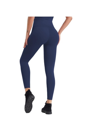 Kadın Temel Katman Yoga Tayt Pantolon Yüksek Bel Kalça Kaldırma Tayt Koşu Egzersiz Eğitimi Spor Salonu Fitness Spor Pantolonları Çabuk Kuruyan Koyu Mavi