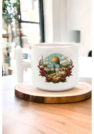 Filistin Tasarımlı Baskılı T Kupa Bardak , Gazze T Kupa Bardak , Küdüs Kupa Bardağı 164 Beyaz