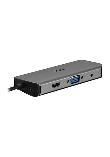 Bix BX11HB Type-C to HDMI VGA Ethernet 3.5mm Aux Jack USB 3.0 PD Kart Okuyucu Dönüştürücü Adaptör Hub