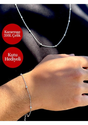 Nexus Model İthal Premium 316l Çelik Kolye Ve Bileklik Seti Kutu Hediyeli Gümüş