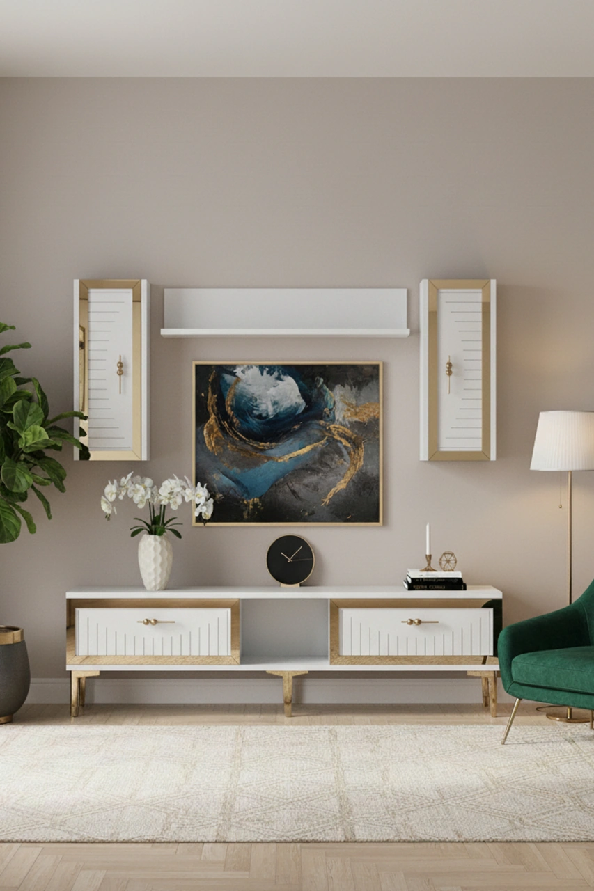 Tvr1501bg - Tuna150 Tv Ünitesi Beyaz Gold 150cm Beyaz Gold