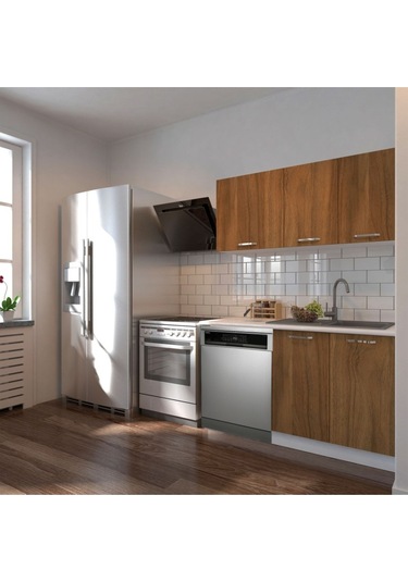 Kllos Hazır Mutfak Dolabı 140 Cm -beyaz Laminat Tezgah Dahil-bulaşık Makinesi Yeri Mevcut-mat Ceviz