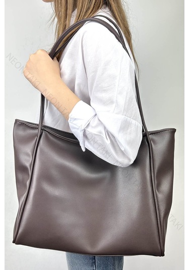 Çift Saplı Yumuşak Deri Omuz Ve El Çantası Acı Kahve, 71 Kahverengi