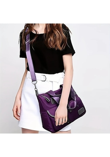 Trendooze Sunshine011 Kadın Mor Nylon Çanta Askılı Fermuarlı Bölmeli Okul İş Seyah Mor
