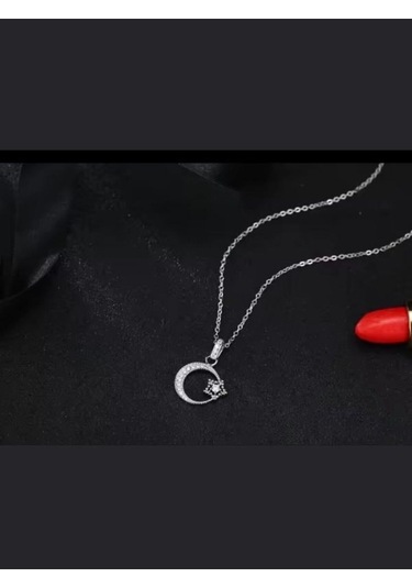 925 Ayar Gümüş Kristal Taşlı Ay Yıldız Kolye