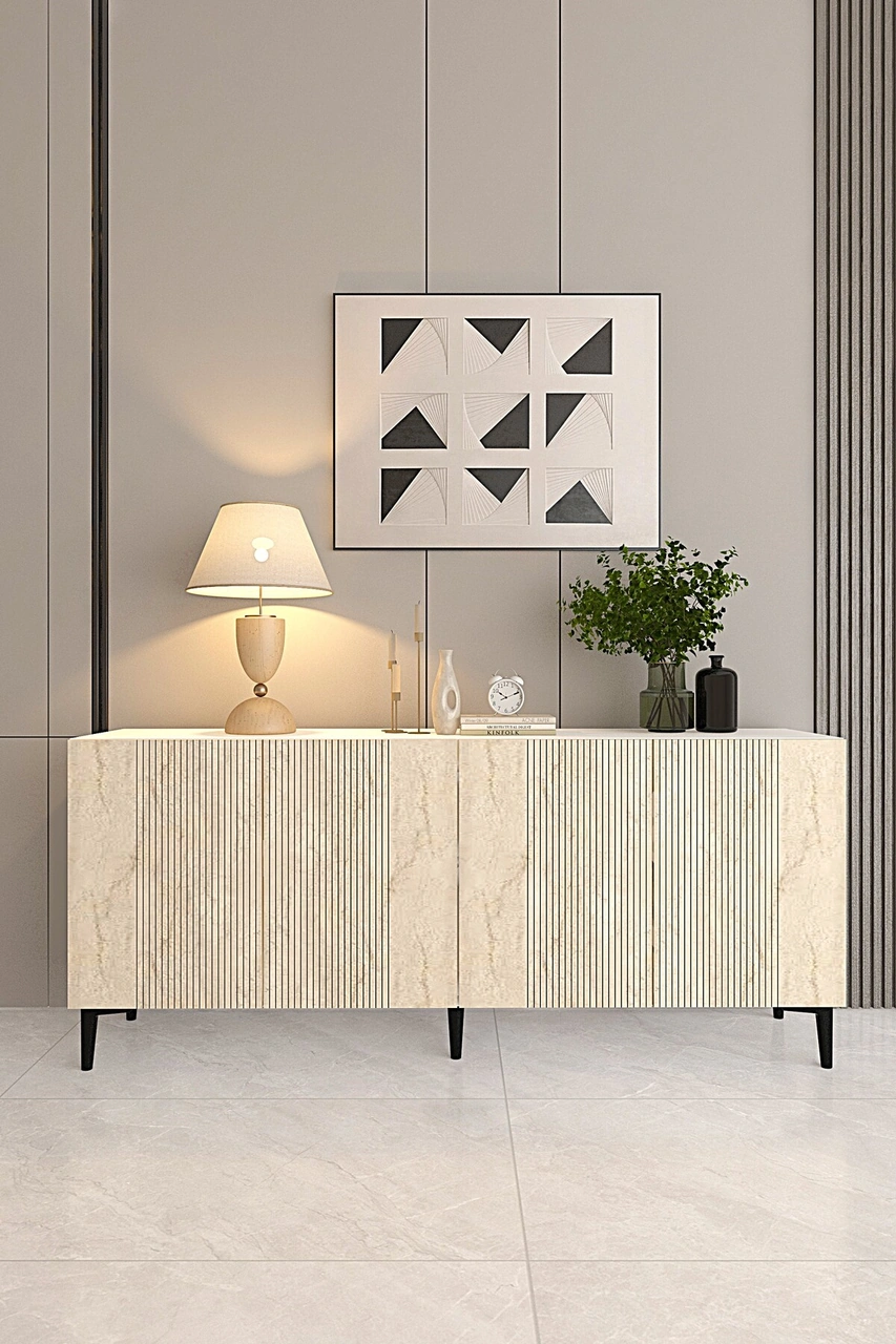 Ka1511bt Corsa150 Konsol, Kahve Köşesi, Tv Sehpası Beyaz-traverten Kapak 150cm Beyaz