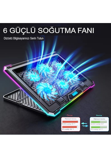 6 Fanlı Laptop Notebook Soğutucu Ledli 2 Usb Led Işıklı Dizüstü B