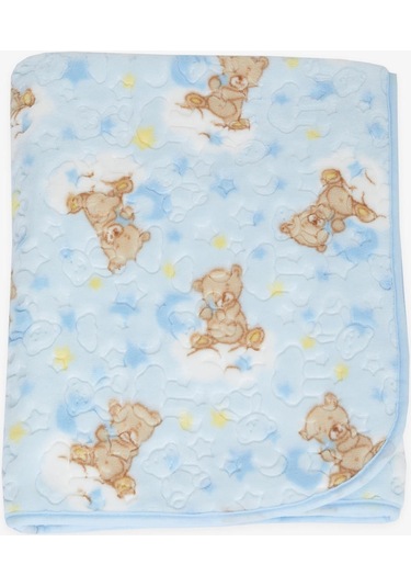 Breeze Golden Yenidoğan Bebek Battaniyesi Emboss Kabartma Ayıcık Desenli Mavi - Mavi