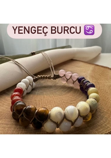 Yengeç Burcu Çift Sıra Makrome Doğal Taş Bileklik Çok Renkli
