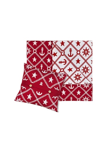 Marin Desen Triko Battaniye Koltuk Şalı Ve Kırlent Kılıfı Seti-130X170