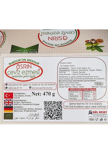 Burdur'un Meşhur Asrın Ceviz Ezmesi 470 G