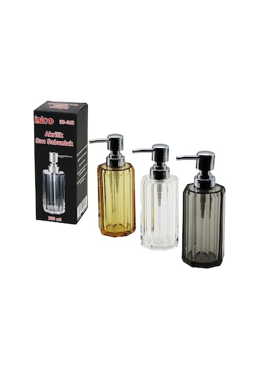 Uzun Sekizgen Şeffaf - Renkli Akrilik - Mika Kristal Sıvı Sabunluk 200ml 5131 Düz