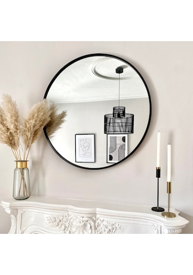 Flora Roma Yuvarlak Duvar Aynası  (KOYU ANTRASİT) Siyah