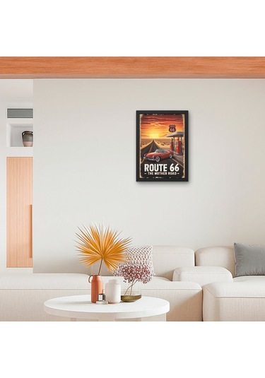 Route 66 The Mother Road Tablo Vintage Retro Benzinlik Araba Posteri