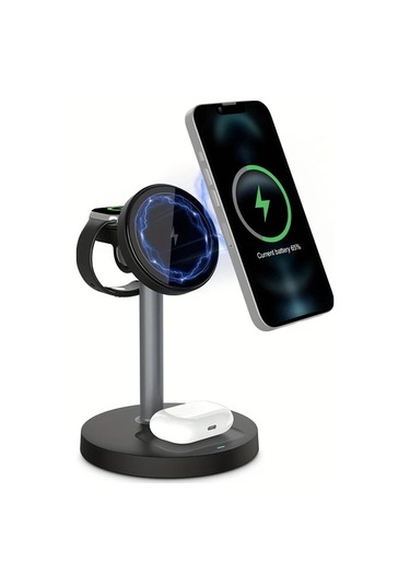 Honeybeeshop Yeşil 3lü 1 Arada Manyetik Kablosuz Şarj Standı İphone İOs Watch Uyumlu Airpods İçin