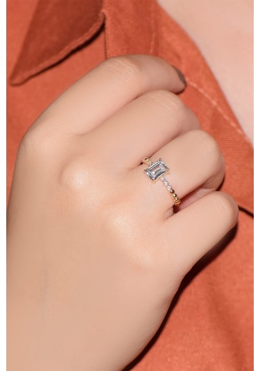 Altın Baget Yüzük Kenarı Taşlı