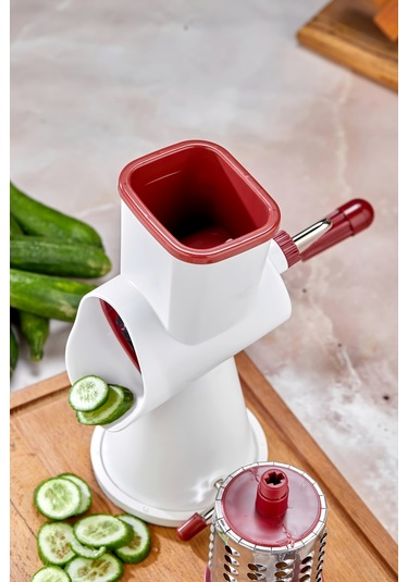 Cooker Paslanmaz Çelik Çevirmeli Rende Kollu Sebze Doğrayıcı Ckr3380-kırmızı Kırmızı