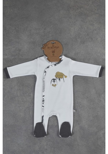 Ecocotton Pingu Baskısız Tulum Beyaz 3-6 Ay-3-6 Ay Beyaz