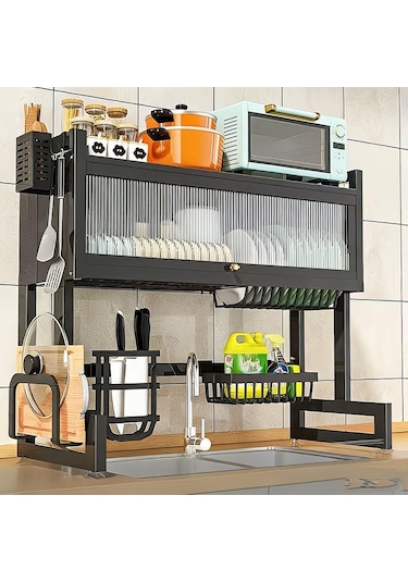 Valkyrie Evye Üstü Bulaşık Kurutmalık 105x30x80 Cm Çok Amaçlı Mutfak Organizer Raf Siyah