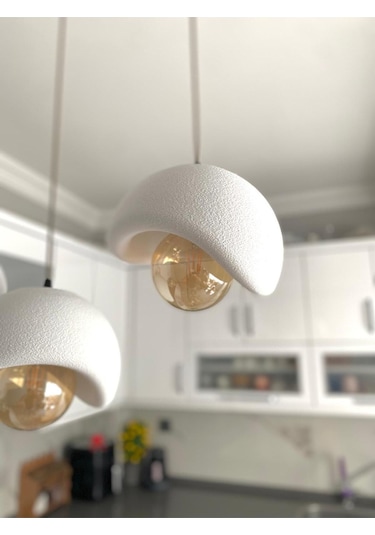 Caka Tepsili 3 Lü Sarkıt Avize Rustik E27 Modern Avize Beton Görünüm Bohem Rustik Ampul Hediyeli Siyah