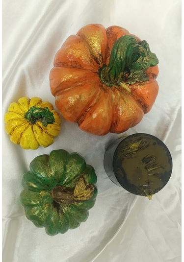 Artepieza Kabak Figürlü Dekor Seti Doğal Masa Süsleri-kabak & Mum Seti-biblo Dekoratif Set B. Boy Turuncu 10 cm