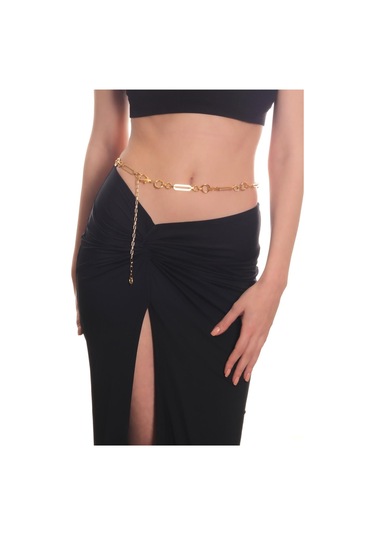 Kadın Altın Renk Lak Kaplama Geometrik Parçalı Ayarlanabilir Bel Zinciri Altın
