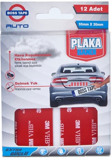 Boss Tape 0134 Çift Taraflı Oto Plaka Montaj Bandı 95mmx30mm 12li Blister