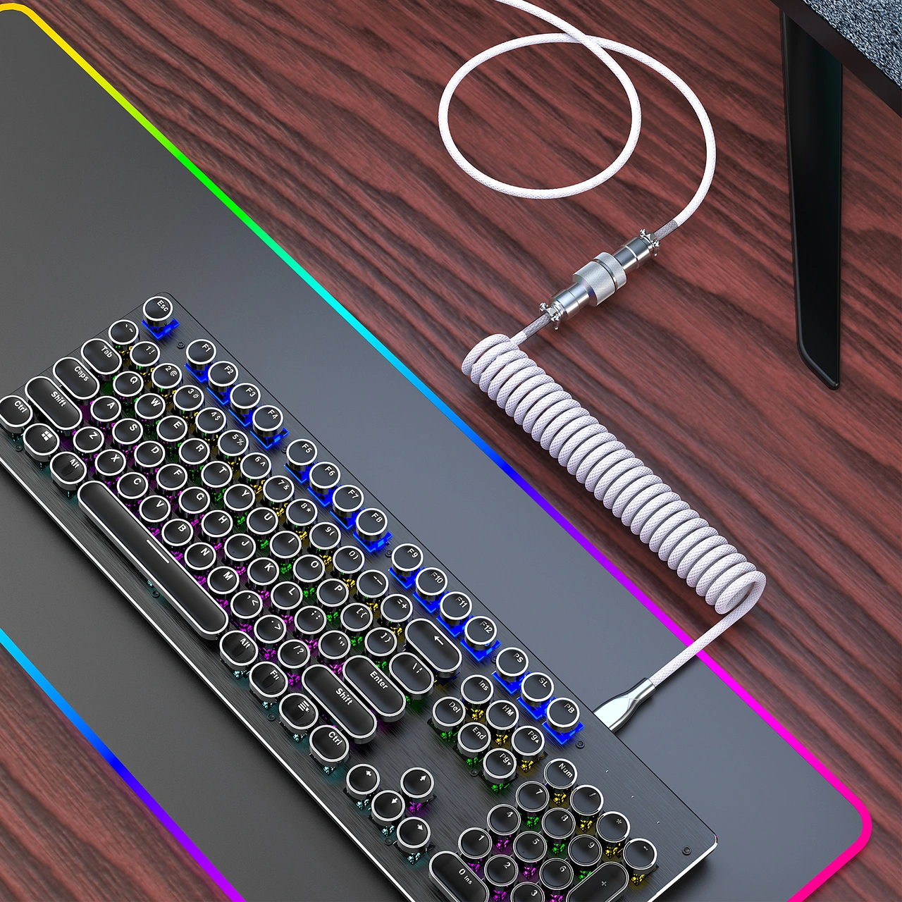 Qingmipy Mekanik Klavye İçin Genişletilebilir Nilon Örgü Kablosu - Usb'den Type-c'ye Çevirici Beyaz