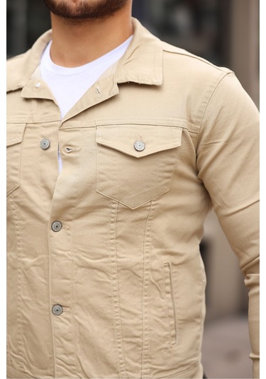 Koyu Haki Erkek Kot Ceket Bej