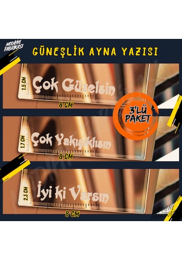 Güneşlik Ayna Sticker Seti 3'lü Paket