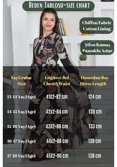 Genç Kız Pamuk Astarlı Şifon Kumaş Uzun Tam Boy Tesettür Elbise Vizon