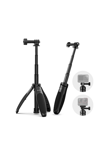 Springsun Telesın S1-mnp-01 Spor Kamera İçin 2'li 1 Ayaklı Tripod - 40cm Maksimum Uzunluk, Alüminyum, Siyah - Vlog Ve Canlı Yayın İçin Sabit Tutucu