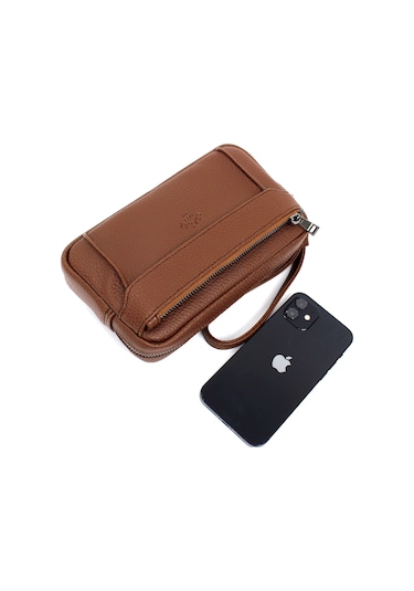 Erkek Taba Renk Lüks El Ve Bileklik Kemerli Portföy El Çantası Taba